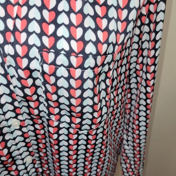 GAP V-Neck Blouse Red & Blue Hearts Pattern Long Sleeves Flowy Women's Size XS - Picture 9 of 14